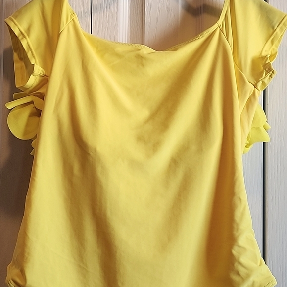 NWOT Gorgeous Yellow top or Bathing Suit Flower Chest Embellished - Picture 4 of 10